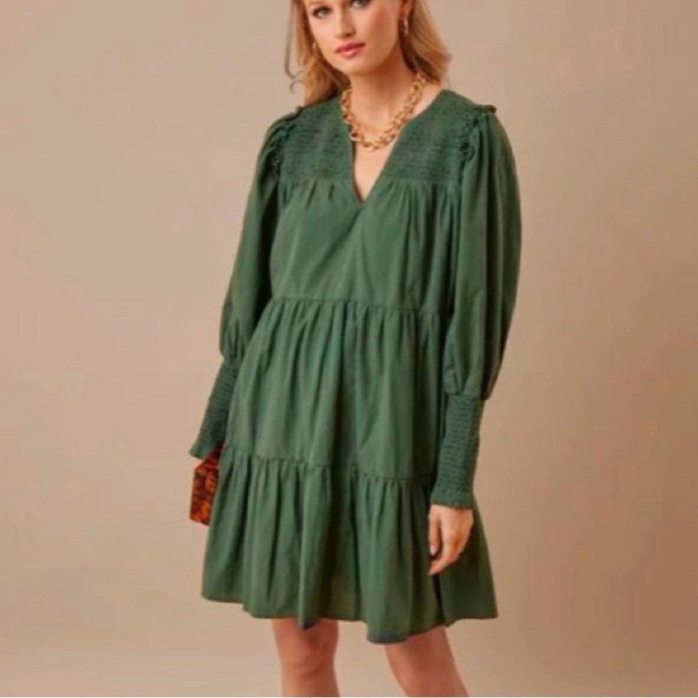 Tuckernuck Pomander Place Jaguar Green Ceci Smocked Dress Size M